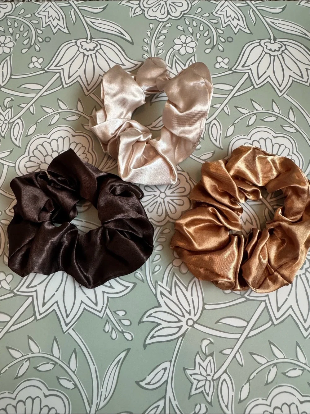 Silky Scrunchie Trio - Cream, Copper, & Brown